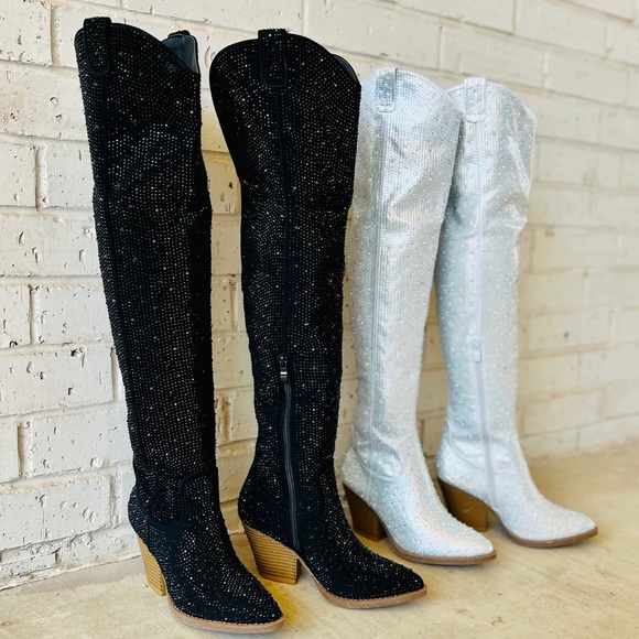 NEW Black Thigh High Western Style Bedazzled Cowboy
Boots - Picture 8 of 13